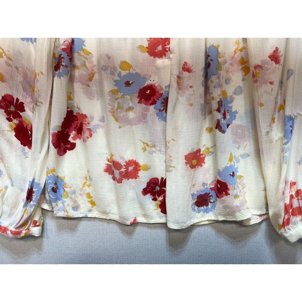 Lucky Brand Women's Half Button Boho Peasant Top Long Sleeve Size S Cream Floral - Picture 6 of 11